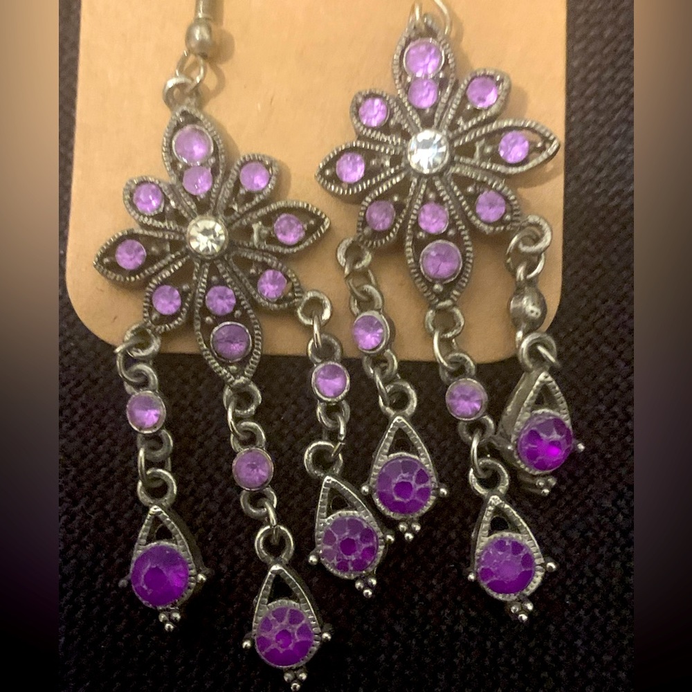 Vintage Sterling Silver with Amethyst Edwardian Style Chandelier Earrings
